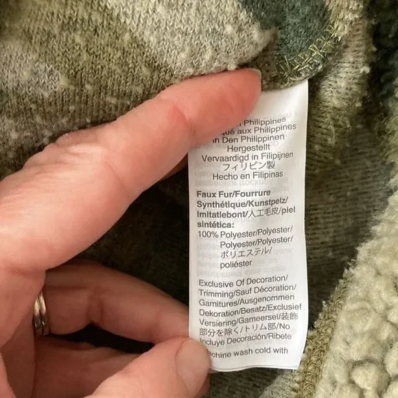 Jcrew Vintage Camo Sherpa Snap Pullover Button Fleece Jacket xs - Picture 11 of 13